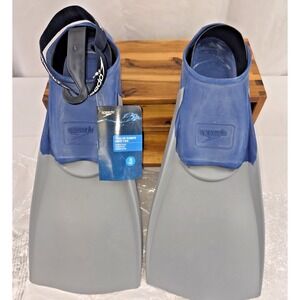 Speedo Trialon Rubber Swim Fin, Long Blade, Blue/Gray, XXL/ 12-13, New With Tags